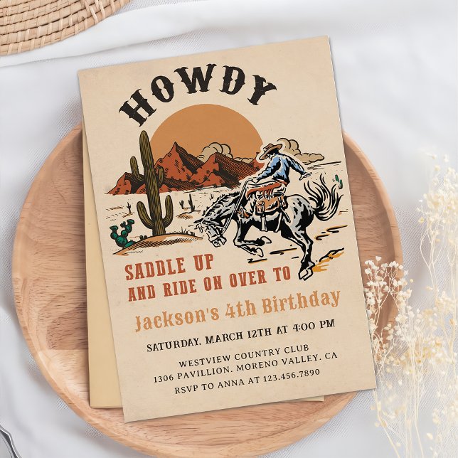 Howdy! Western Rodeo Cowboy Birthday Invitation (Creator Uploaded)