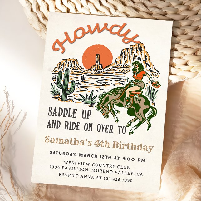 Howdy! Western Rodeo Cowboy Birthday Invitation (Creator Uploaded)