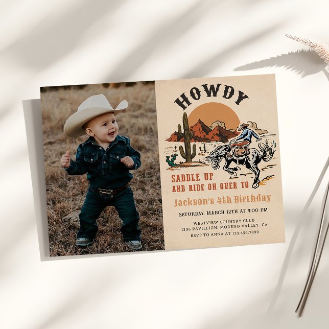 Howdy! Western Rodeo Cowboy Birthday Photo Invitation (Creator Uploaded)