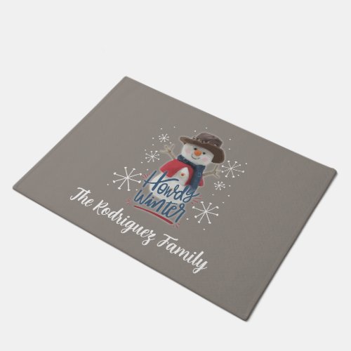 Howdy Winter Cowboy Snowman Doormat