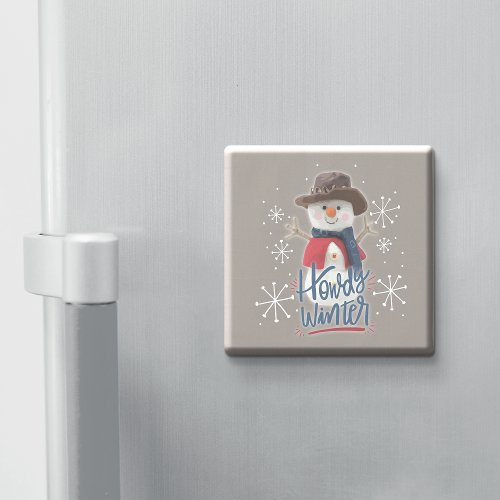 Howdy Winter Cowboy Snowman Magnet