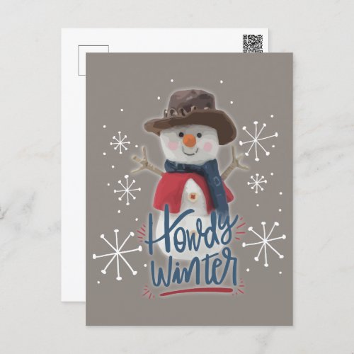 Howdy Winter Cowboy Snowman Postcard