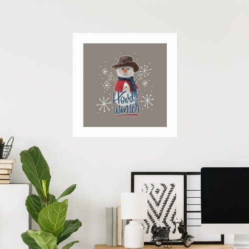 Howdy Winter Cowboy Snowman Poster