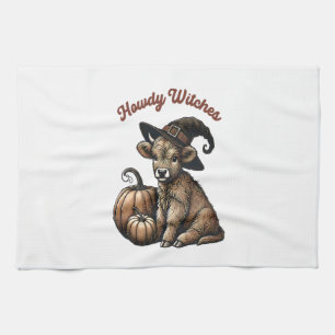 Howdy Witches Halloween Highland Cow Kitchen Towel