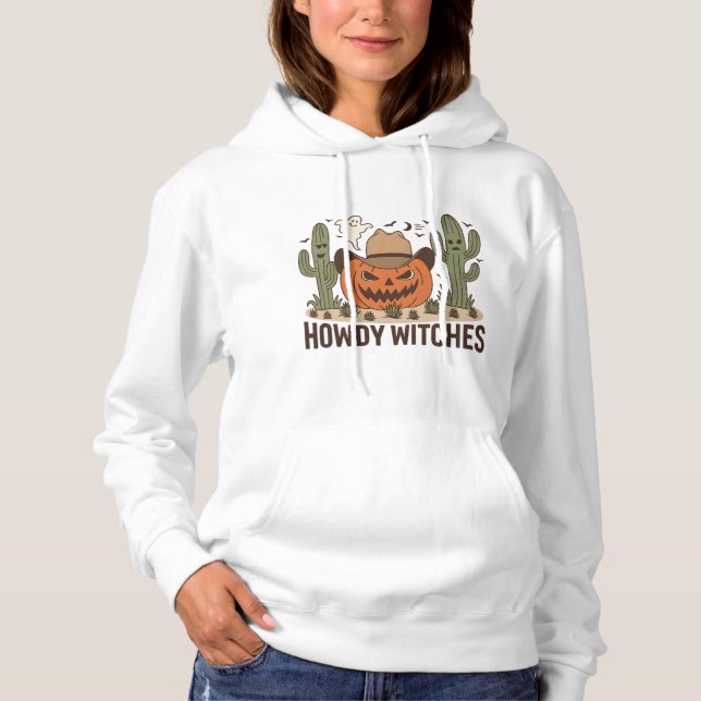 Howdy Witches Halloween Western Design Hoodie (Front)
