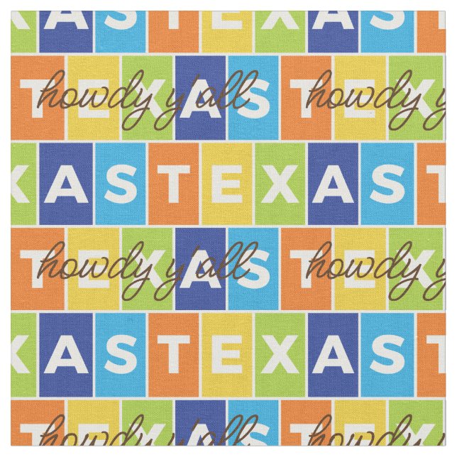 Howdy Y'all Colorful Texas Boxes Pattern Fabric (Close Up)