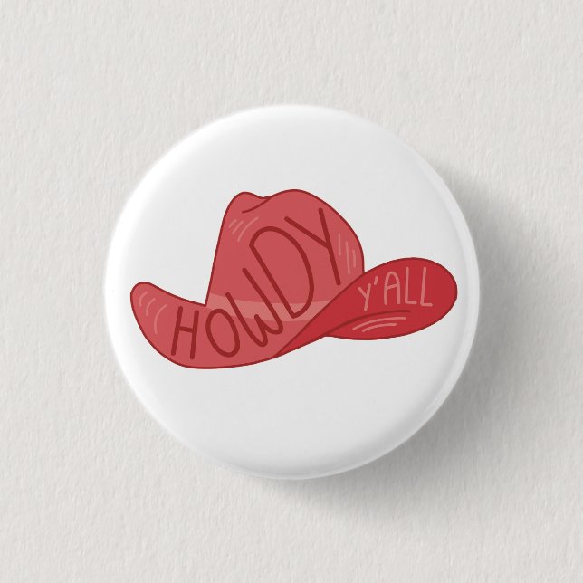 Howdy Y'all Cowboy/Cowgirl Hat Pink Artwork Button (Front)