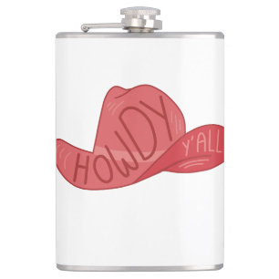 Howdy Y'all Cowboy/Cowgirl Hat Pink Artwork Flask