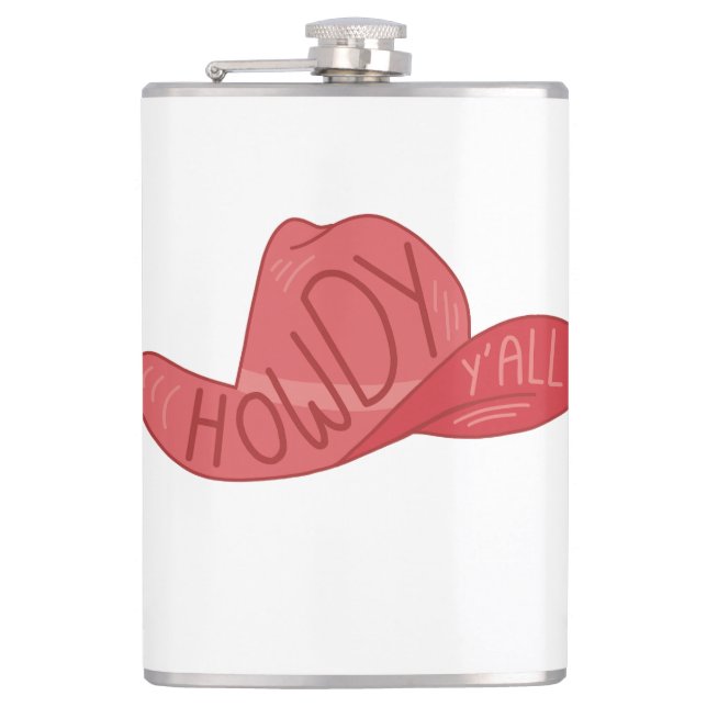 Howdy Y'all Cowboy/Cowgirl Hat Pink Artwork Flask (Front)