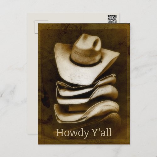 Howdy Yall Cowboy Hats Country Western Photo Postcard