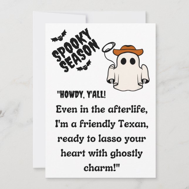  "Howdy Y'all! Texas Cowboy Ghost Halloween Holiday Card (Front)