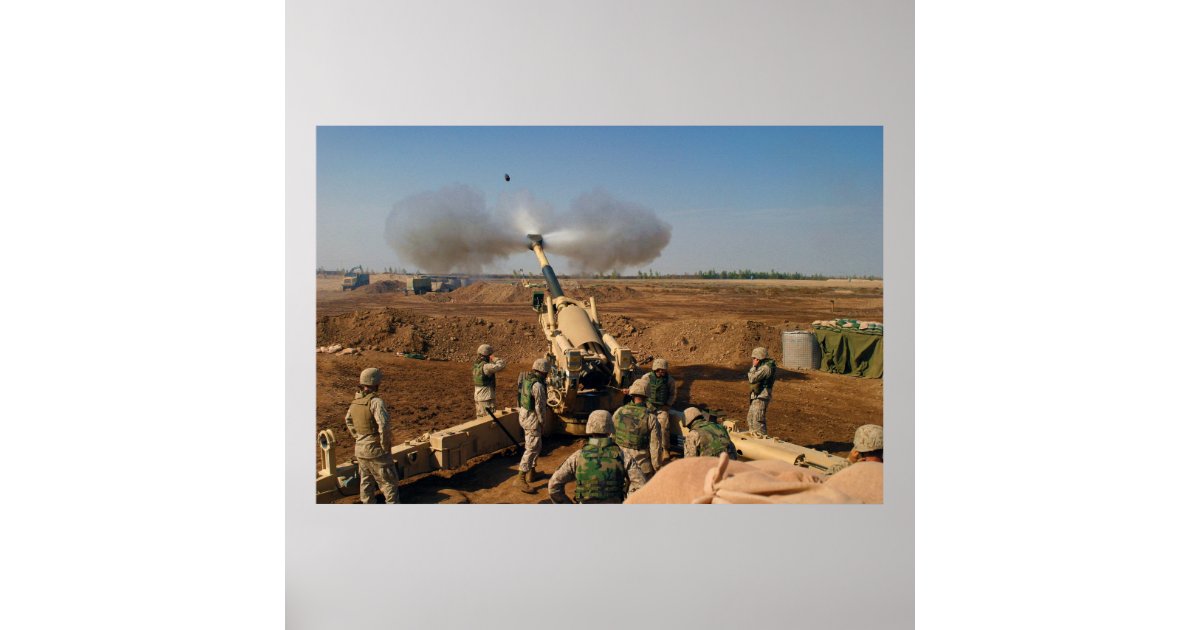 Print//Poster Camp Fallujah United States Marine Corps Usmc M-198 155Mm