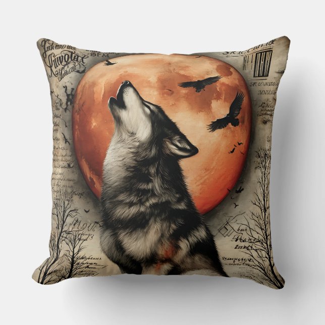 Howl & Hallowed – Beneath the Burning Moon Throw Pillow (Front)