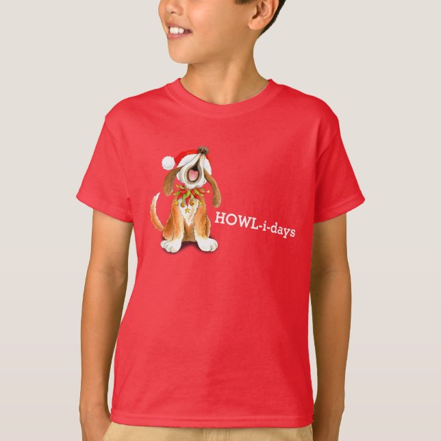 Howl-i-days Christmas dog singing t-shirt (Front)