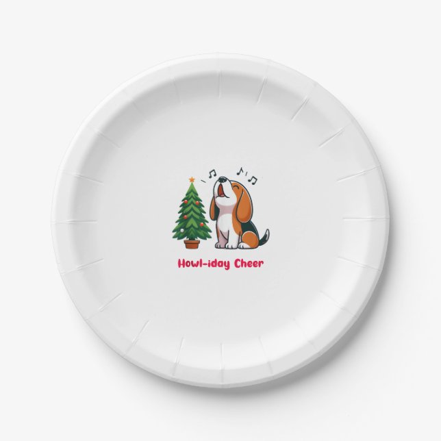 Howl-iday Cheer Beagle With A Christmas Tree Desig Paper Plates (Front)