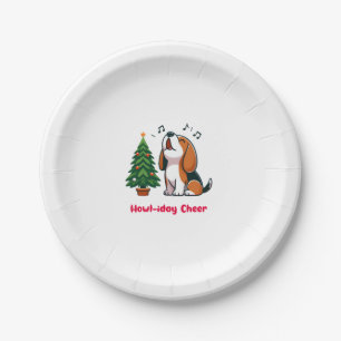 Howl-iday Cheer Beagle With A Christmas Tree Desig Paper Plates