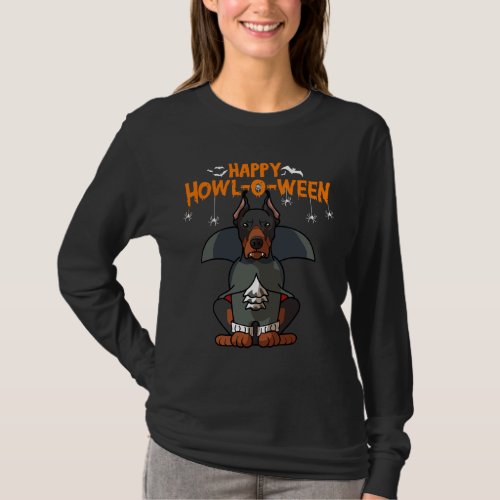 Howl O Ween Doberman Pinscher Dog For Halloween T_Shirt