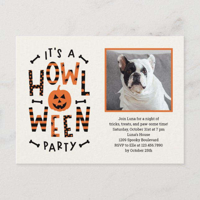 Howl-O-Ween Halloween Party Invitation Postcard (Front)