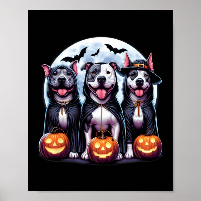 Howl-o-ween Halloween Pitbull Dog Pumpkin Ghost Te Poster (Front)