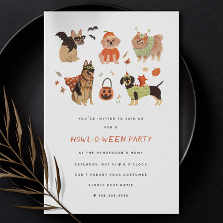 Howl-o-ween Painted Dogs Halloween Invitation