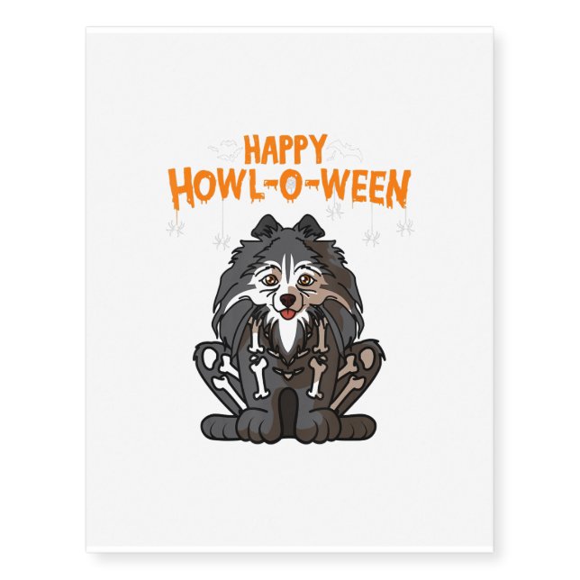 Howl-o-ween Pomeranian Dog Halloween Temporary Tattoos (Front)