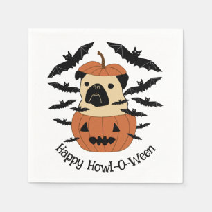 Howl-O-Ween Pug in a Jack-O-Lantern with Bats Napkins