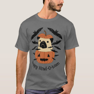 Howl-O-Ween Pug in a Jack-O-Lantern with Bats T-Shirt