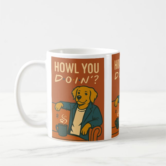 "HOWL YOU DOIN’?" Dog on Couch Coffee Mug (Left)
