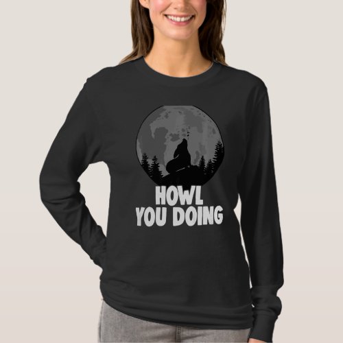 Howl You Doing Corgi Howling Moon Women Doggy Moon T_Shirt