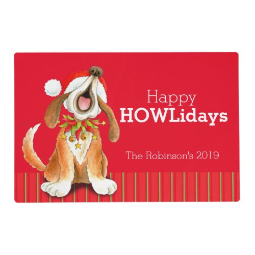 Howliday dog singing Christmas art red placemat