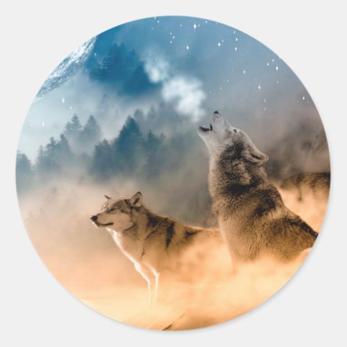 Howlin wolf _ wolf art _ moon wolf _ forest wolf classic round sticker
