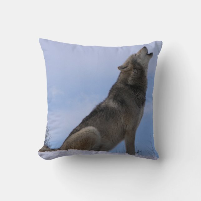 Howling Alaskan Timber Wolf Throw Pillow (Front)