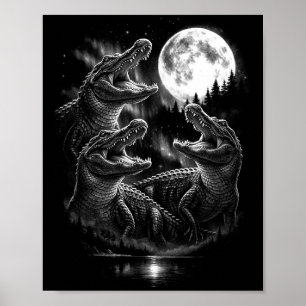 Howling alligator moon vintage retro style funny poster