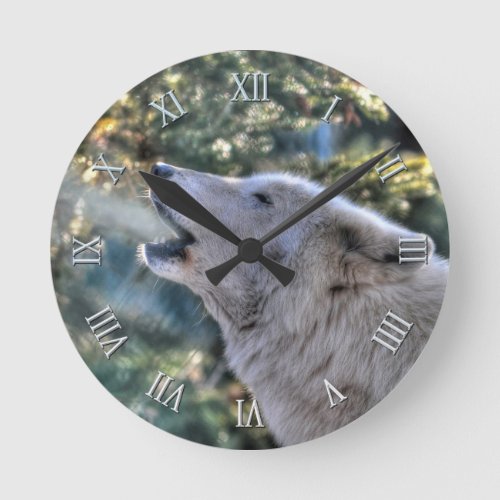 Howling Arctic Grey Wolf Photo Portrait Round Clock