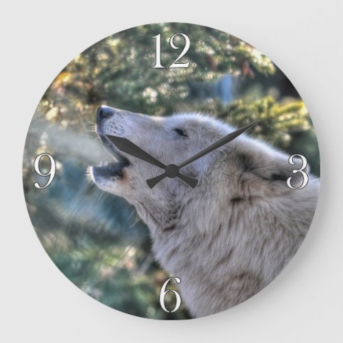 Howling Arctic Grey Wolf Portrait Large Clock