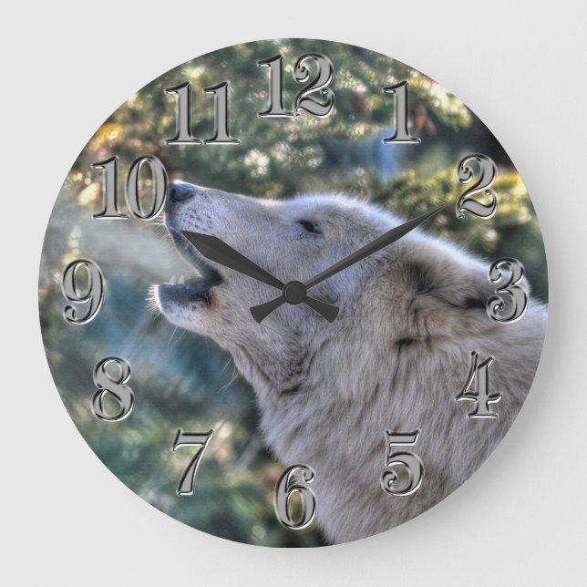 Howling Arctic Grey Wolf Portrait Large Clock (Front)