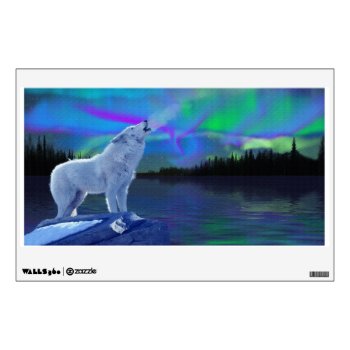 Howling Arctic Wolf & Aurora Wall Art Decal by RavenSpiritPrints at Zazzle