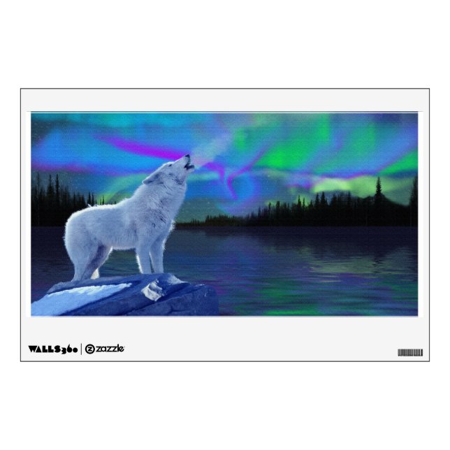 Howling Arctic Wolf & Aurora Wall Art Decal (Front)