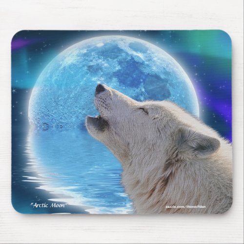 Howling Arctic Wolf  Moon Fantasy Art Mousepad