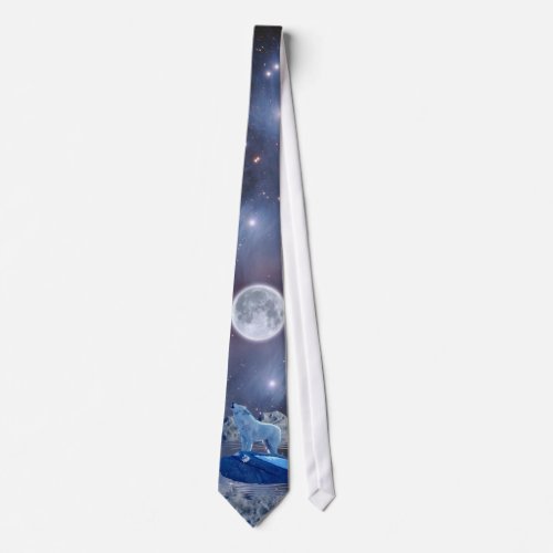 Howling Arctic Wolf Moon  Stars Necktie