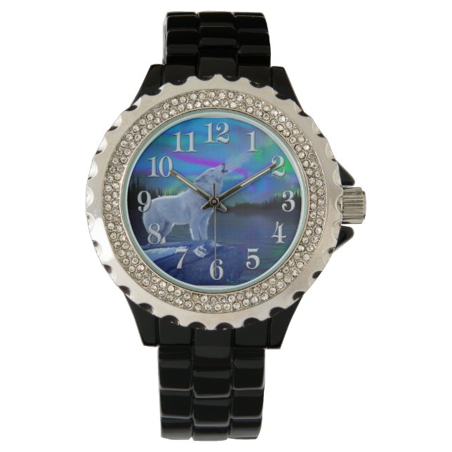 Howling Arctic Wolf & Moon Wildlife Art Watch (Front)
