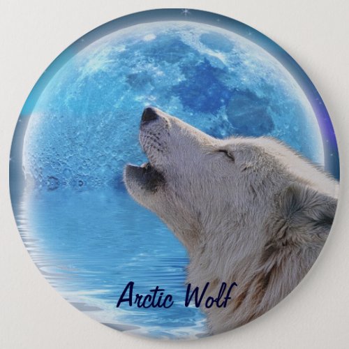 Howling Arctic Wolf  Moon Wildlife Button