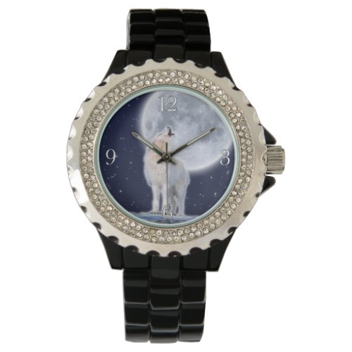 Howling Arctic  Wolf  Moon Wildlife Design Watch