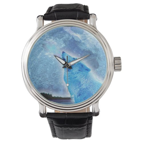 Howling Arctic  Wolf  Moon Wildlife Design Watch