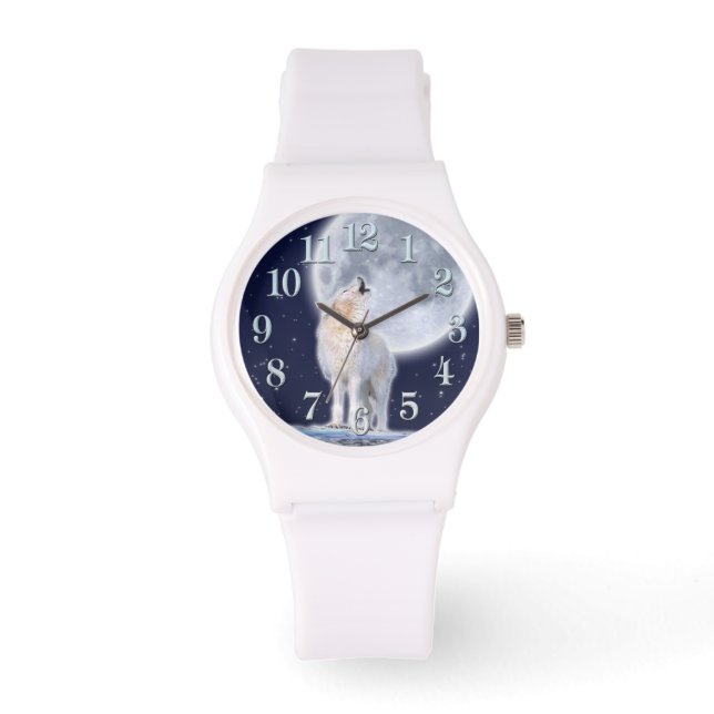 Howling Arctic  Wolf & Moon Wildlife Design Watch (Front)