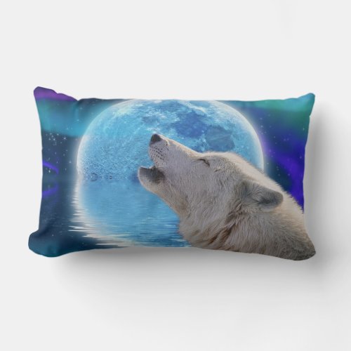 Howling Arctic Wolf  Moon Wildlife Throw Pillow