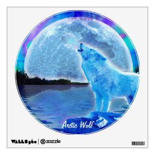 Howling Arctic Wolf & Moon Wildlife Wall Decal