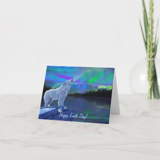 Howling Arctic Wolf & Northern Lights Note Card