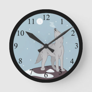 Howling Arctic Wolf Round Clock