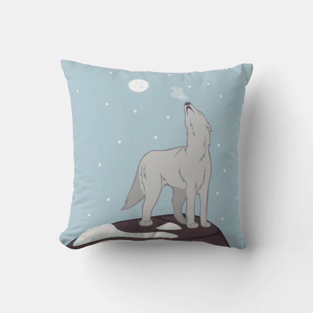 Howling Arctic Wolf Throw Pillow (Front)
